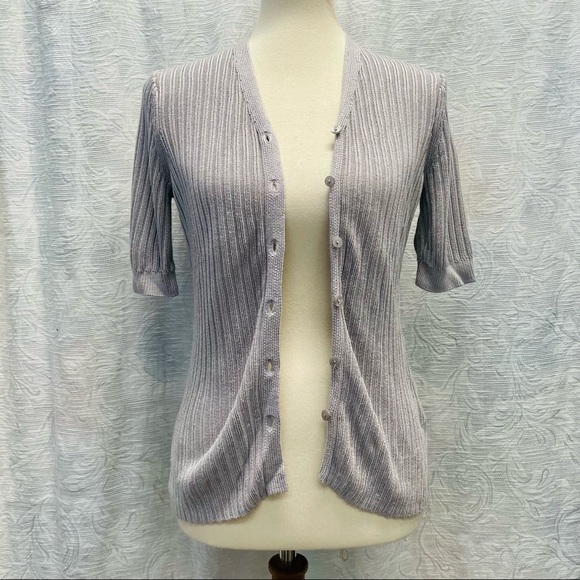 Brooks Brothers S/S Ribbed Cardigan in Cloud - Picture 3 of 10